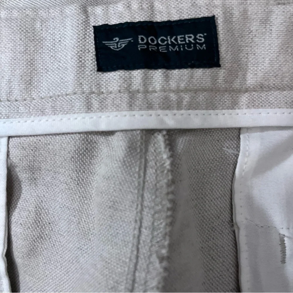 Dockers Beige Linen Cotton Blend Classic Pleated Preppy Casual Pants Size 34x32